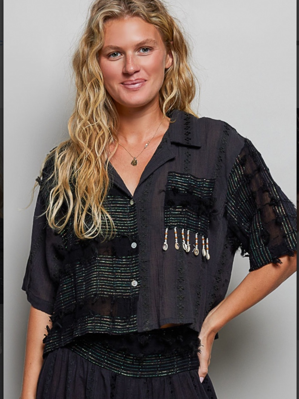 🎉 POL “ AVA 8 “ POL TEXTURED WOVEN BUTTON UP TOP 59A
